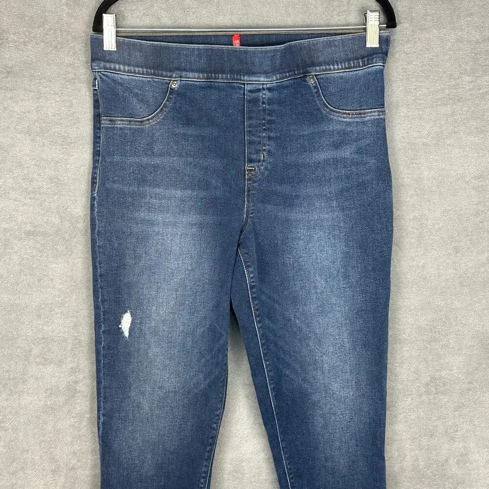 Spanx Jeans Womens Extra Large Blue Pullon Stretch Skinny Ankle Raw Hem Slimming - Picture 2 of 14